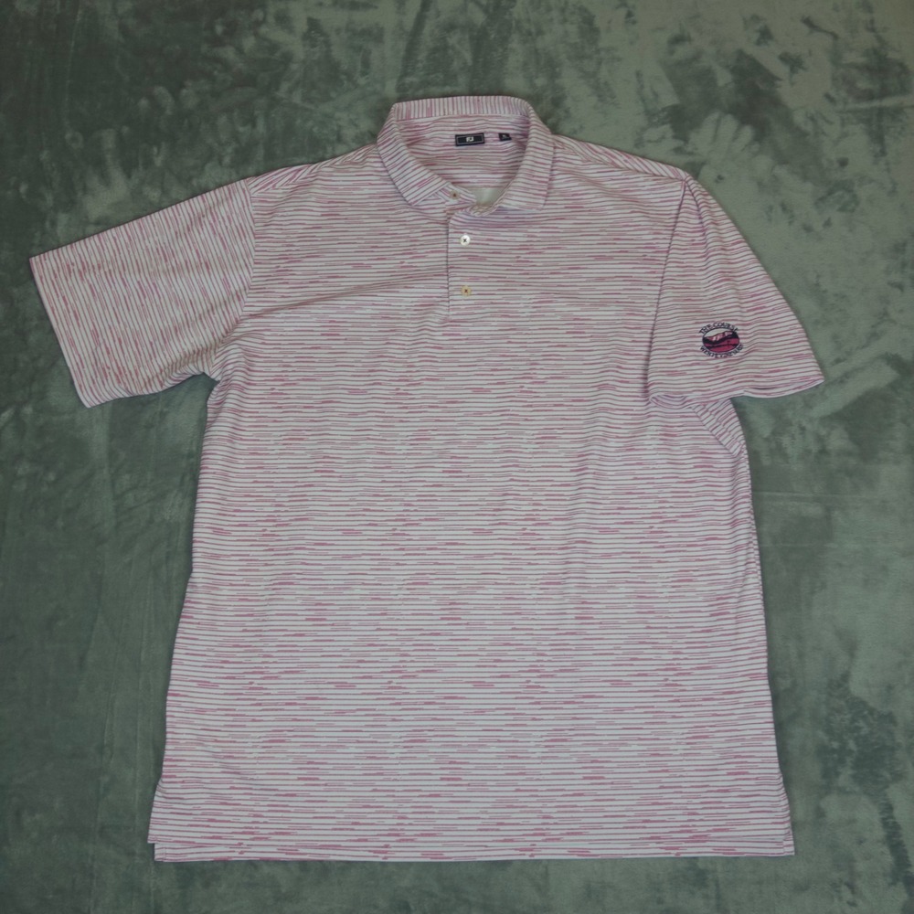 FootJoy Golf Polo Mens XL Pink White Striped Lisle Wente Vineyards Logo Shirt